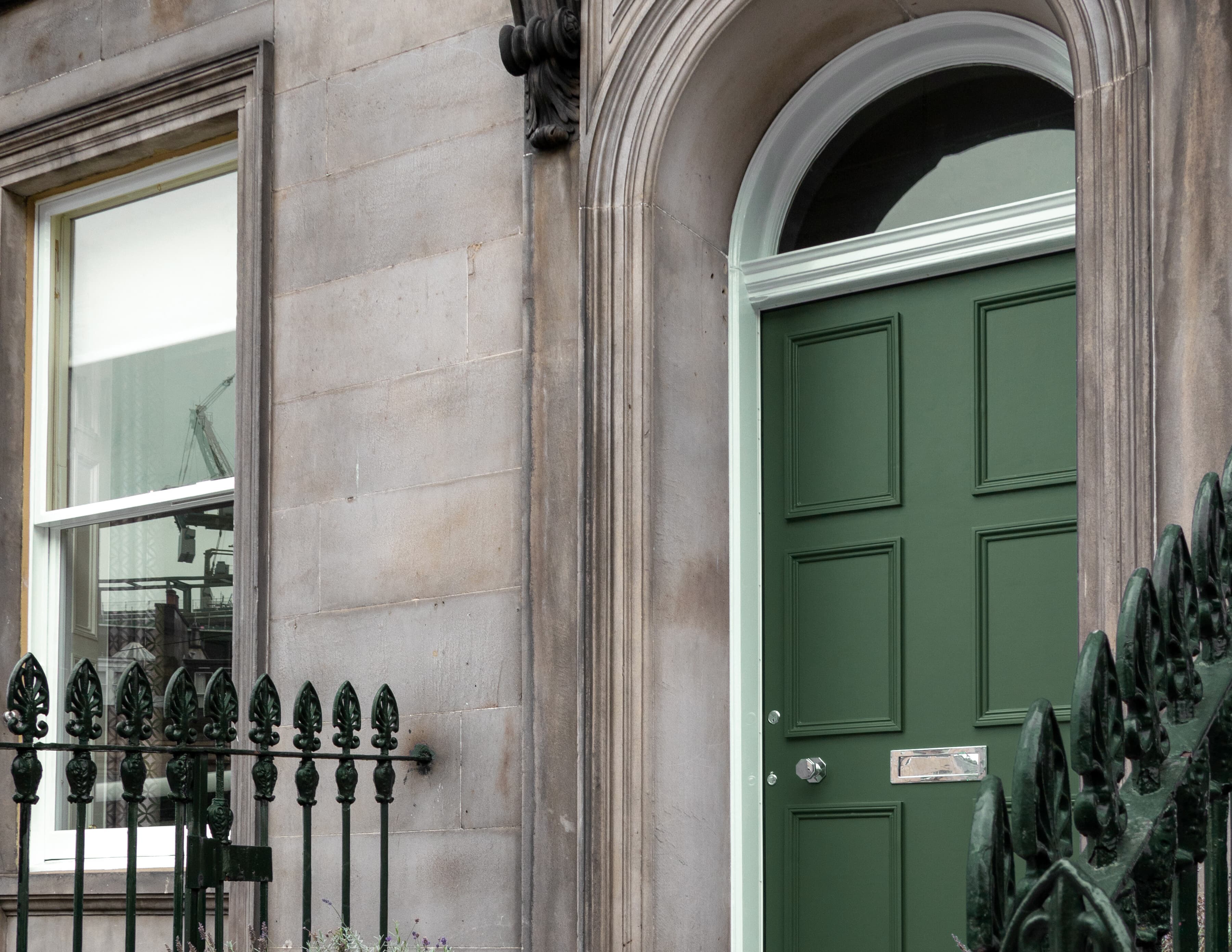 Green door building entrance